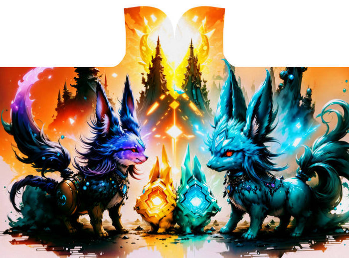 A mystical psychedelic design with cute furry alien critters
